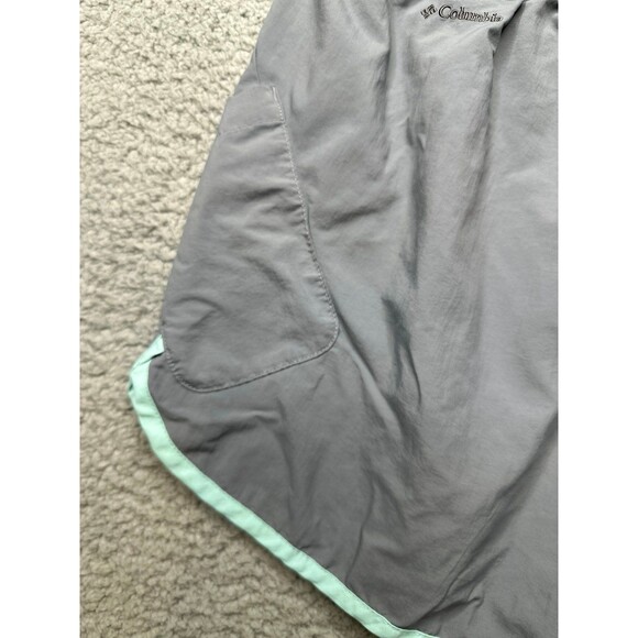 Columbia running Shorts Sz large gray/aqua trim one pocket - Picture 7 of 8